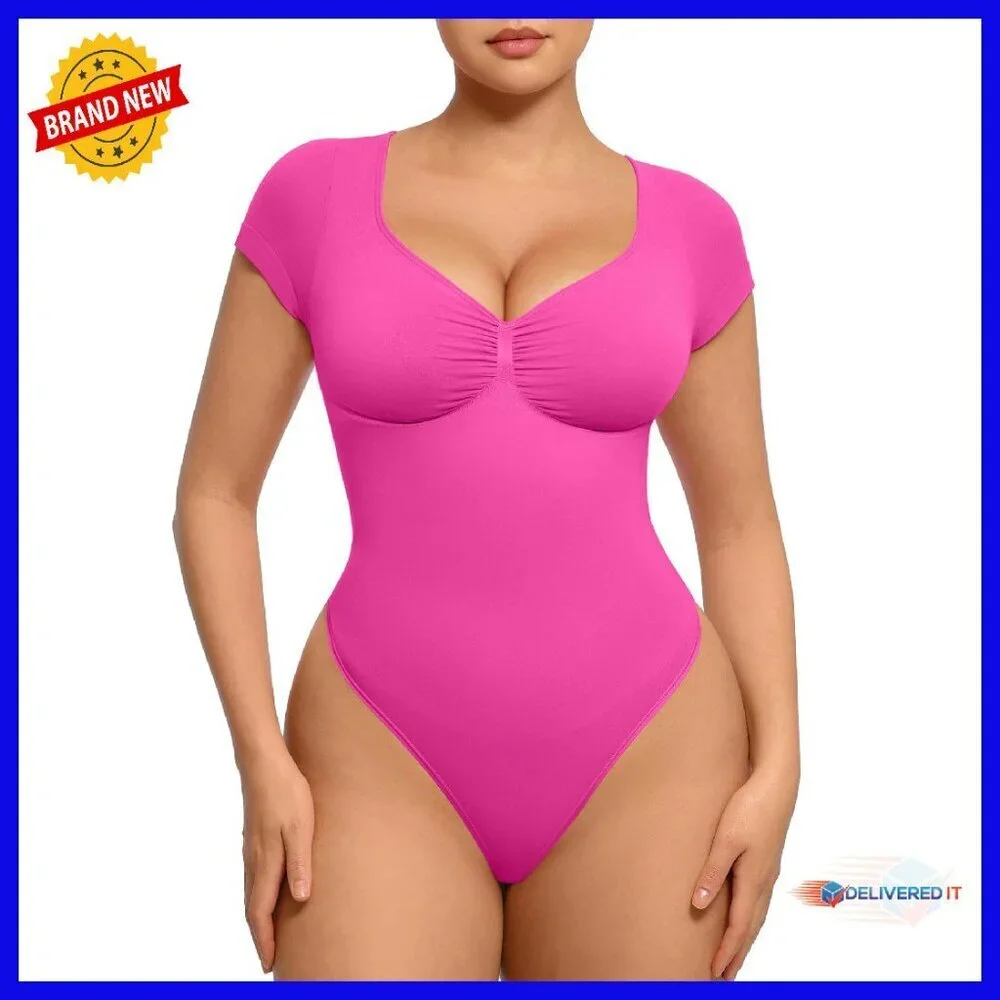 V-Neck Tummy Control Shapewear Bodysuit Seamless Thong Design